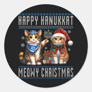 Kat Vrolijk Kerstfeest Gelukkig Chanoeka Joodse Ch Ronde Sticker