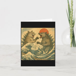 Kat Vs Hond Kaiju Monster Japanse Ukiyo-e Stijl Me Kaart