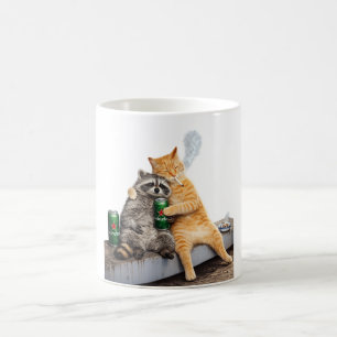 Kat Wasbeer Rokt Sigaret   Vintage Meme Drinken Koffiemok