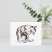 Kat-wassummiere inktschilderij briefkaart (Staand voorkant)