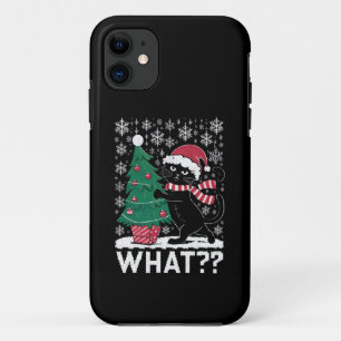 Kat Wat Een Grappige Zwarte Kat Die Kerstboom Duwt iPhone 11 Hoesje