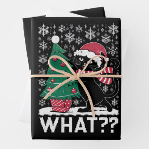 Kat Wat Een Grappige Zwarte Kat Die Kerstboom Duwt Inpakpapier Vel