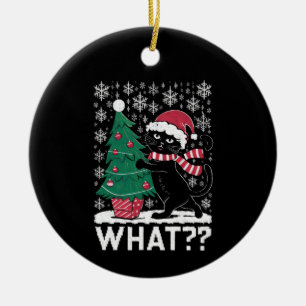 Kat Wat Een Grappige Zwarte Kat Die Kerstboom Duwt Keramisch Ornament