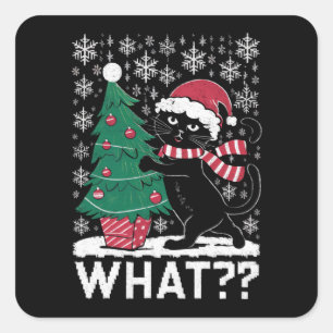 Kat Wat Een Grappige Zwarte Kat Die Kerstboom Duwt Vierkante Sticker