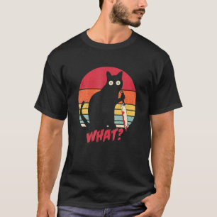 kat wat een moorddadig zwart kat met een mes t-shirt