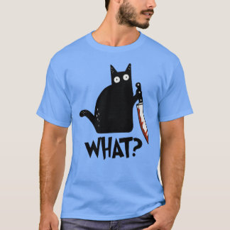 Kat wat een moorddadige zwarte kat met een mes met t-shirt