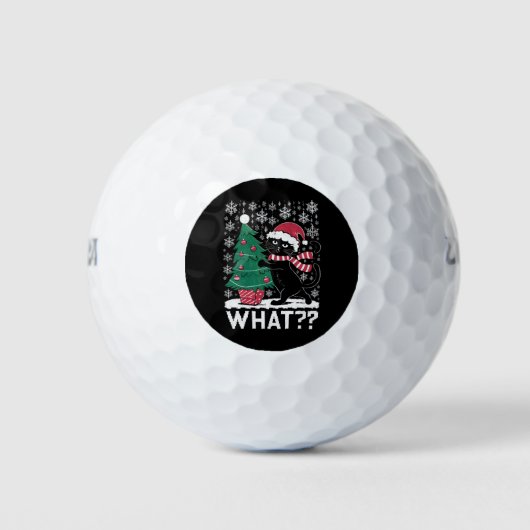 Kat Wat Grappig Zwart Kat Pushing Kerstboom Golfballen (Voorkant)