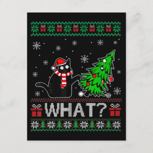 Kat Wat Grappig Zwart Kat Pushing Kerstboom Informatiekaartje