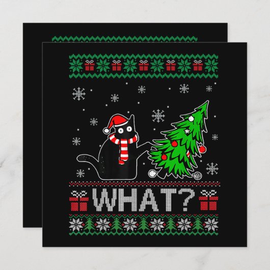 Kat Wat Grappig Zwart Kat Pushing Kerstboom Kaart (Voorkant / Achterkant)