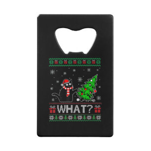 Kat Wat Grappig Zwart Kat Pushing Kerstboom Kredietkaart Flessenopener