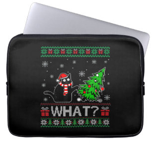 Kat Wat Grappig Zwart Kat Pushing Kerstboom Laptop Sleeve