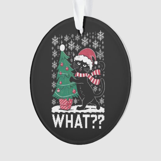 Kat Wat Grappig Zwart Kat Pushing Kerstboom Ornament (voorkant)
