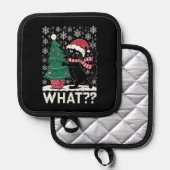 Kat Wat Grappig Zwart Kat Pushing Kerstboom Pannenlap (Voorkant / Achterkant)