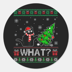 Kat Wat Grappig Zwart Kat Pushing Kerstboom Ronde Sticker
