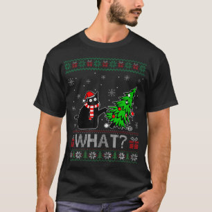 Kat Wat Grappig Zwart Kat Pushing Kerstboom T-shirt