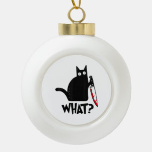 Kat Wat_ Grappige Zwarte Kat Keramische Bal Ornament