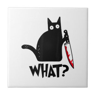 Kat Wat_ Grappige Zwarte Kat Tegeltje