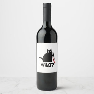 Kat Wat_ Grappige Zwarte Kat Wijn Etiket