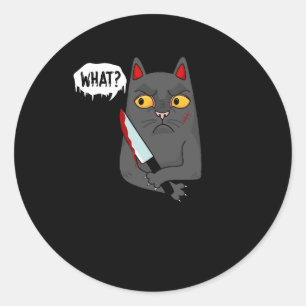Kat Wat Moorddadige Zwarte Kat Killer Met Mes Hal Ronde Sticker