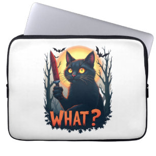 Kat Wat Moorddadige Zwarte Kat Met Mes Kostuum Ha Laptop Sleeve