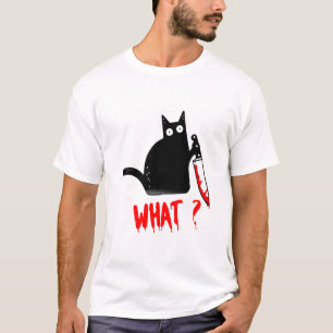 Kat Wat? Murderous Black Cat with Knife t-shirt