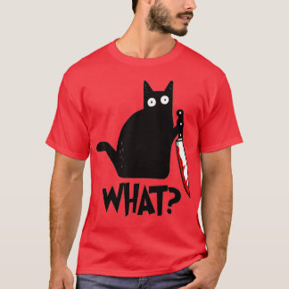 Kat wat zwart kat moordende kat met mes t-shirt