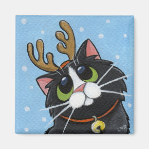 Kat Wearing Reindeer Antlers Magnet Magneet