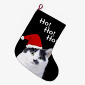 Kat Wearing Santa Hat Grote Kerstsok (Voorkant (Hangend))