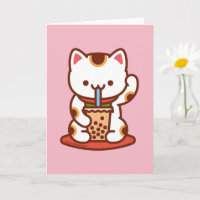 Kat Wenskaart: BOBA KIT-TEA MANEKI-NEKO