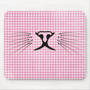 Kat Whiskers op Roze en White Gingham Muismat