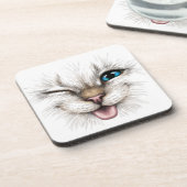 Kat Wink Blue Eye Onderzetter | Kat-kurk Onderzett (Linkerzijde)
