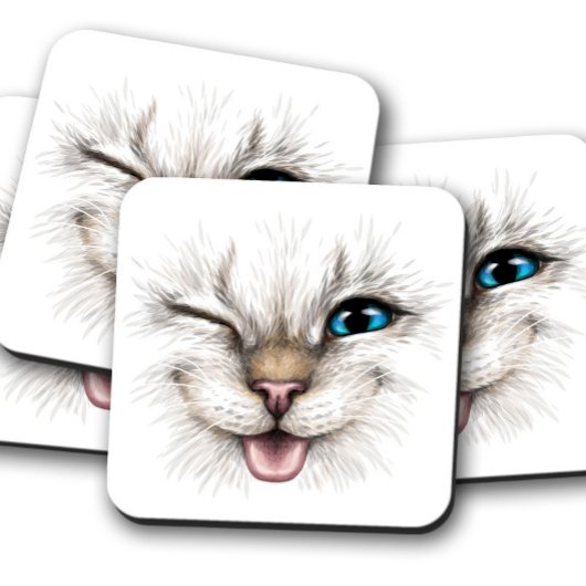 Kat Wink Blue Eye Onderzetter | Kat-kurk Onderzett