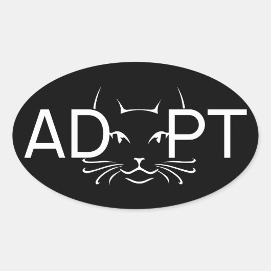 Kat wit adopteren ovale sticker (Voorkant)