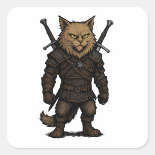 Kat Witcher – Middeleeuwse Fantasie Krijger Vierkante Sticker