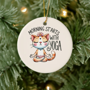 Kat Yoga Pose - De Morgen begint met Yoga Keramisch Ornament