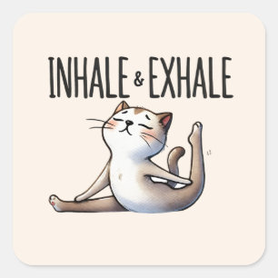 Kat Yoga Pose - Inademen & Uitademen Vierkante Sticker