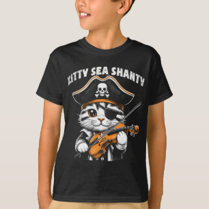 Kat Zee Shanty Pirate Kat Violinist Illustratie T-shirt