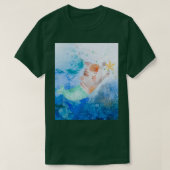Kat-zeemeermin van de waterverf in het zee t-shirt (Design voorkant)