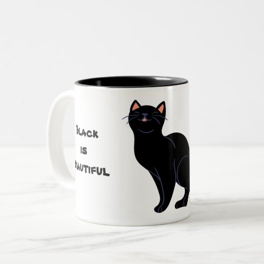 Kat zegt dat zwarte kat mooi is tweekleurige koffiemok (Voorkant links)