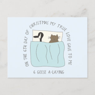 Kat Zesde dag 6 Kerstmis met ganzen-A-lade Briefkaart