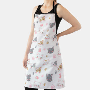 Kat ziet een glimlachend kattenpatroon schort