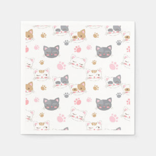 Kat ziet een glimlachend kattenpatroon servet