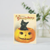 Kat zittend in een pompoen  Briefkaart (Staand voorkant)