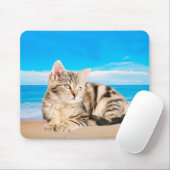 Kat Zittend op Tropical Island Beach Muismat (Met muis)