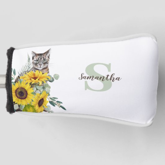 Kat Zonnebloem Monogram Naam Golfheadcover (Voorkant)