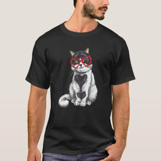Kat Zonnebril Hart Schattige Kitten Kat Valentijn T-shirt