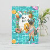 Kat zwembadfeest  kaart (Staand voorkant)