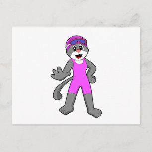 Kat zwemt met zwempak briefkaart