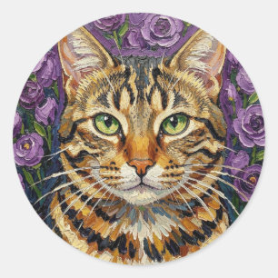 Katachtig en Bloemrijk Schattige Artistieke Grij Ronde Sticker