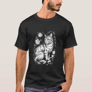 Katachtige Kat Bloemist Roos Esthetisch Goth T-shirt